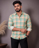 Mint Green Orange Check Shirt - Front View 2
