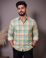 Mint Green Orange Check Shirt - Front View 3