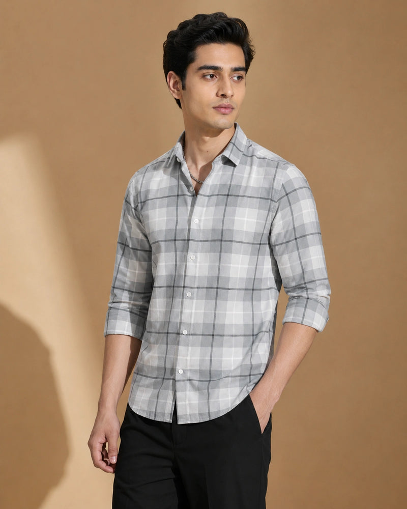 Grey check shirt - front full length view