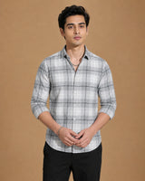 Grey check shirt - back view