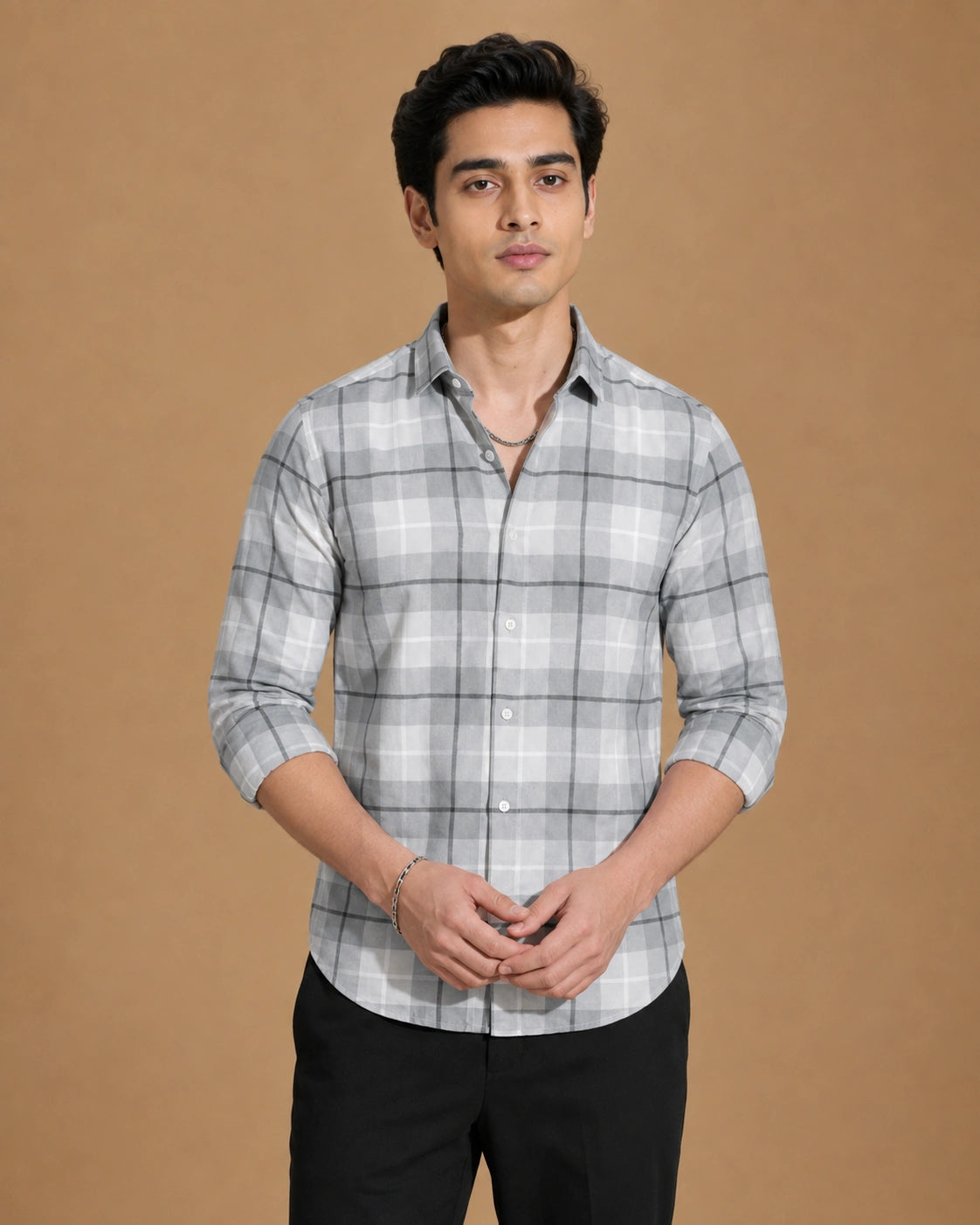 Grey check shirt - back view