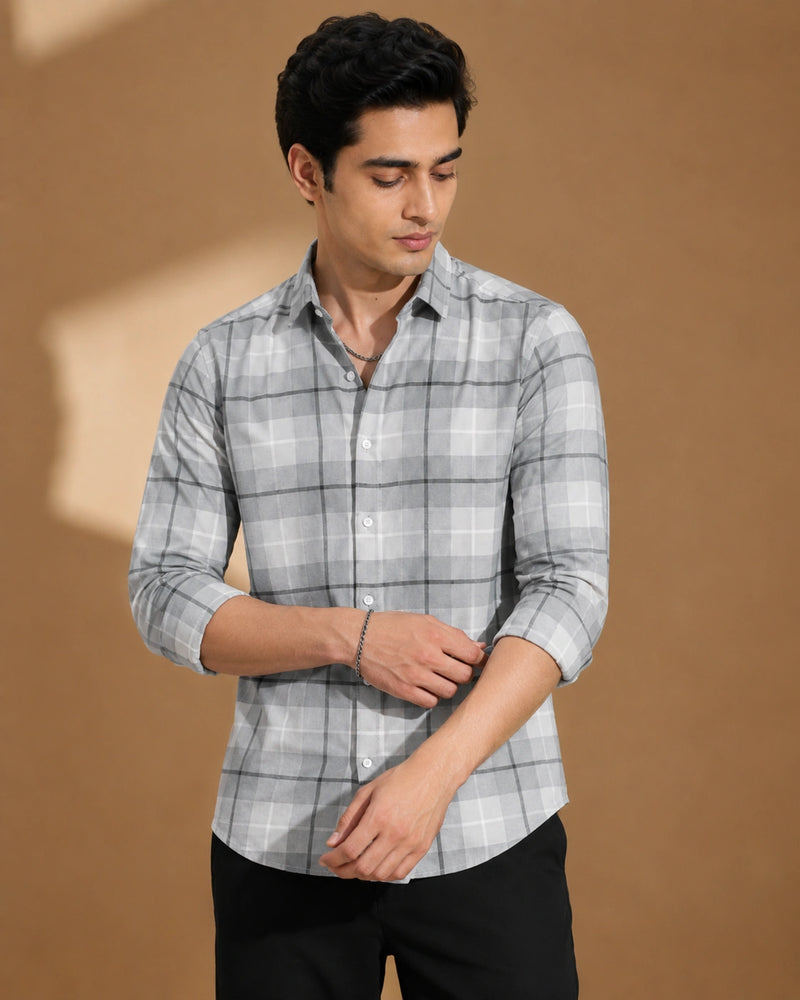 Grey check shirt - adjusting cuff lifestyle