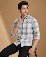Grey check shirt - side angle view
