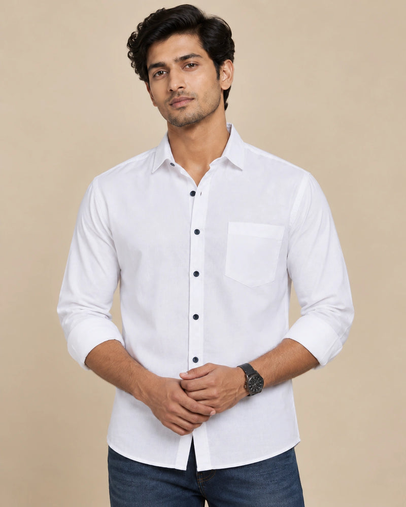 White Plain Formal Shirt - Front View