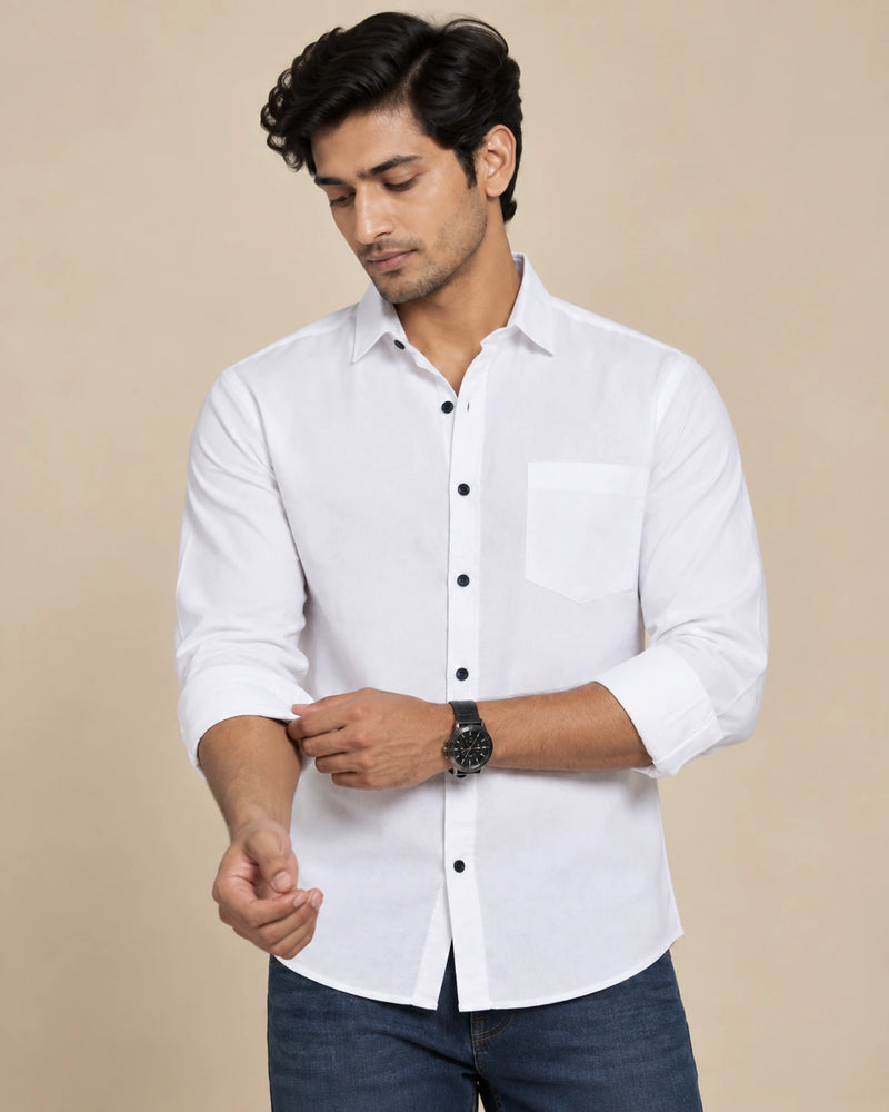 White Plain Formal Shirt - Standing Front View