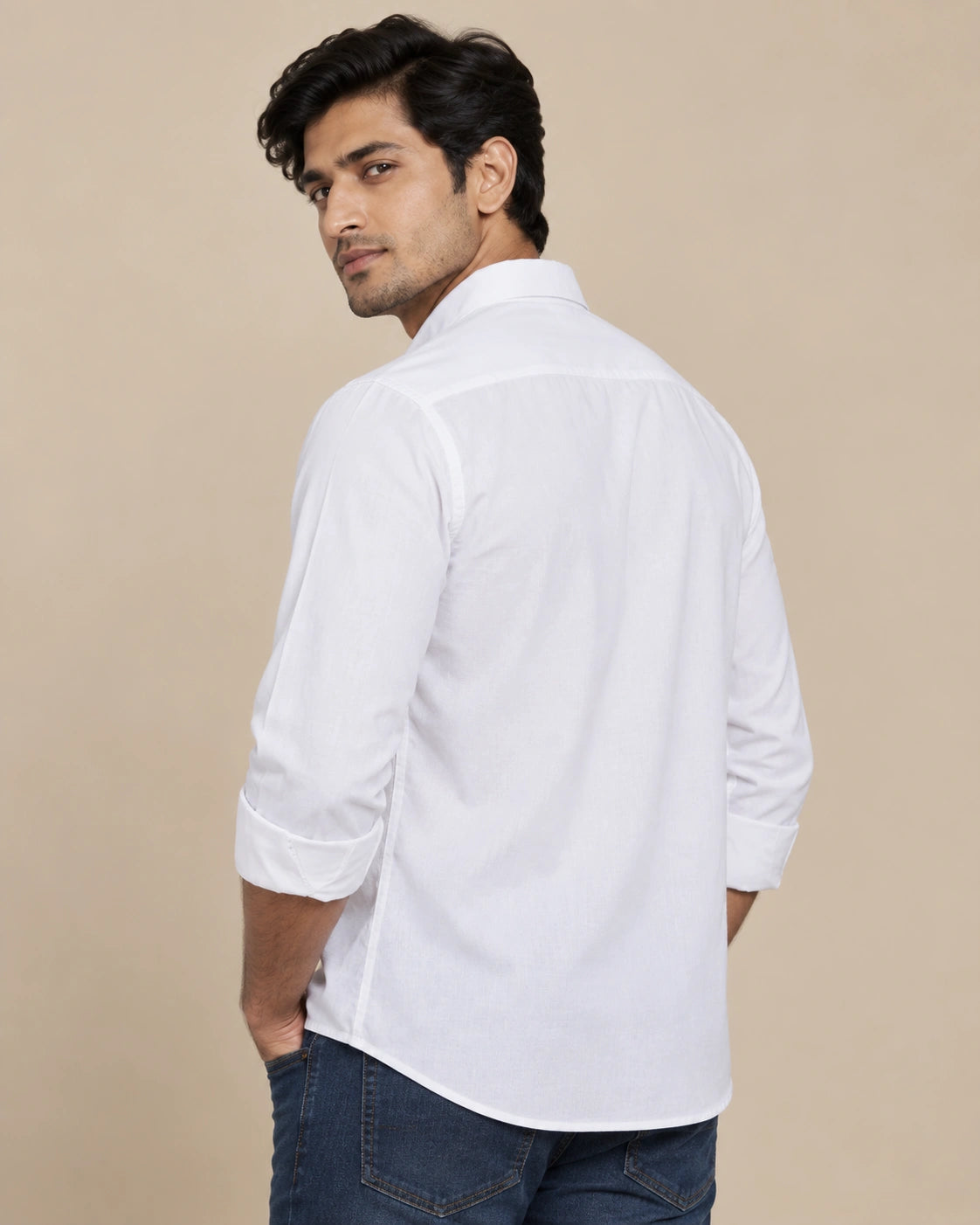 White Plain Formal Shirt - Seated View