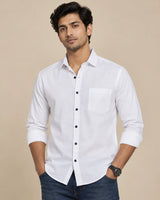 White Plain Formal Shirt - Casual Pose