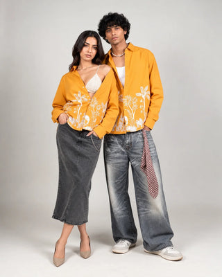 Mustard Yellow Jungle Print Ethnic Shirt