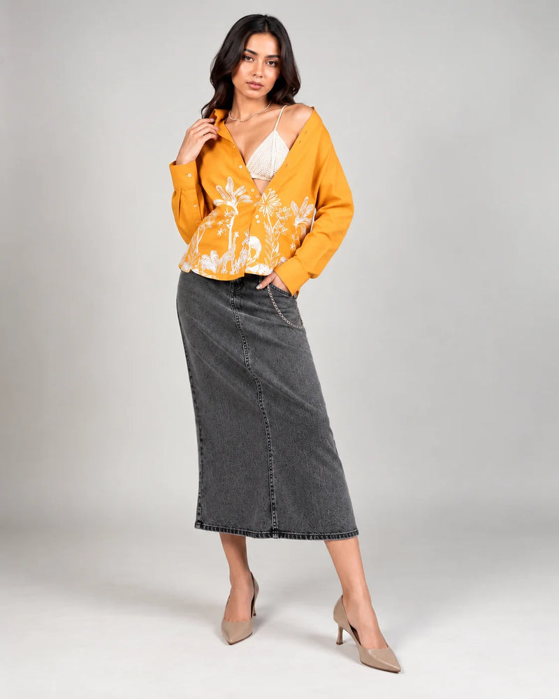 Mustard Yellow Jungle Print Ethnic Shirt